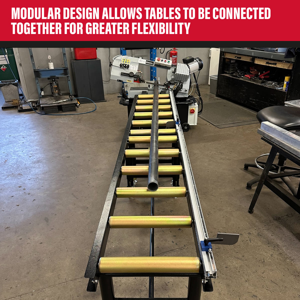 SIP Adjustable Roller Stand Table 1500x400mm 400kg